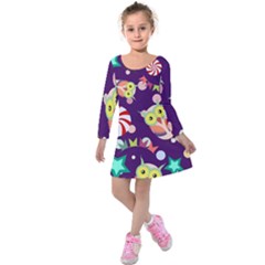 Owl-pattern-background Kids  Long Sleeve Velvet Dress by uniart180623