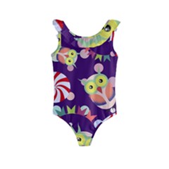 Owl-pattern-background Kids  Frill Swimsuit by uniart180623