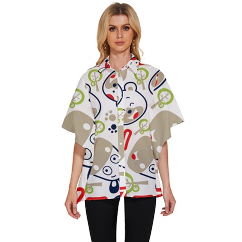 Animals-pattern Women s Batwing Button Up Shirt by uniart180623