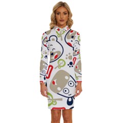 Animals-pattern Long Sleeve Shirt Collar Bodycon Dress by uniart180623