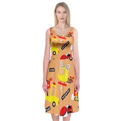 Seamless-pattern-cartoon-with-transportation-vehicles Midi Sleeveless Dress by uniart180623