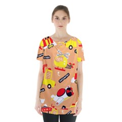 Seamless-pattern-cartoon-with-transportation-vehicles Skirt Hem Sports Top by uniart180623