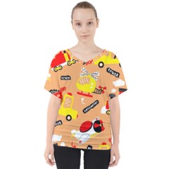 Seamless-pattern-cartoon-with-transportation-vehicles V-neck Dolman Drape Top by uniart180623