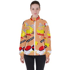 Seamless-pattern-cartoon-with-transportation-vehicles Women s High Neck Windbreaker by uniart180623