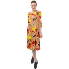 Seamless-pattern-cartoon-with-transportation-vehicles Ruffle End Midi Chiffon Dress by uniart180623