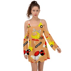 Seamless-pattern-cartoon-with-transportation-vehicles Boho Dress by uniart180623