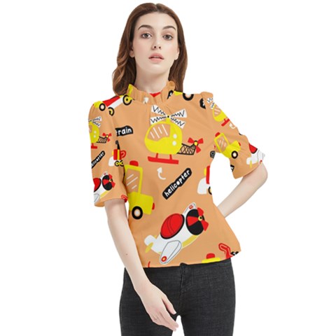 Seamless-pattern-cartoon-with-transportation-vehicles Frill Neck Blouse by uniart180623