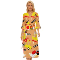 Seamless-pattern-cartoon-with-transportation-vehicles Midsummer Wrap Dress by uniart180623