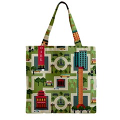 City-seamless-pattern Zipper Grocery Tote Bag by uniart180623