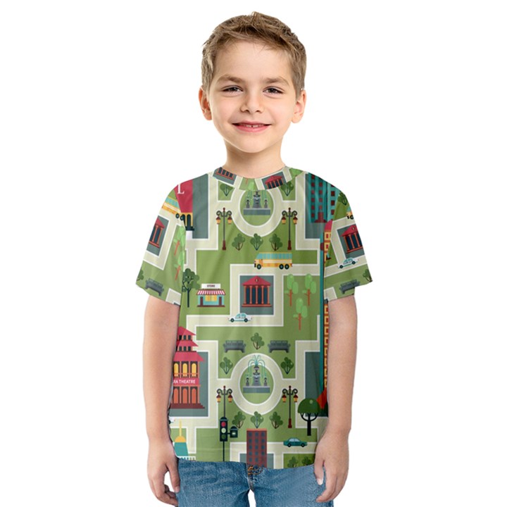 City-seamless-pattern Kids  Sport Mesh Tee