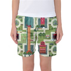 City-seamless-pattern Women s Basketball Shorts by uniart180623