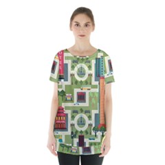 City-seamless-pattern Skirt Hem Sports Top by uniart180623