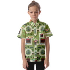 City-seamless-pattern Kids  Short Sleeve Shirt by uniart180623