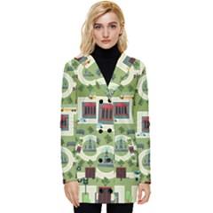 City-seamless-pattern Button Up Hooded Coat  by uniart180623