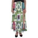 City-seamless-pattern Flared Maxi Skirt View1