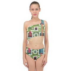 City-seamless-pattern Spliced Up Two Piece Swimsuit