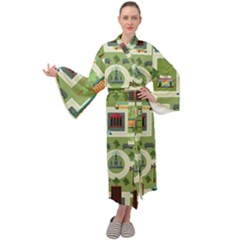 City-seamless-pattern Maxi Velvet Kimono by uniart180623