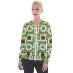 City-seamless-pattern Velvet Zip Up Jacket by uniart180623