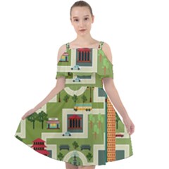 City-seamless-pattern Cut Out Shoulders Chiffon Dress by uniart180623