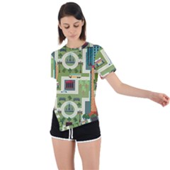 City-seamless-pattern Asymmetrical Short Sleeve Sports Tee by uniart180623