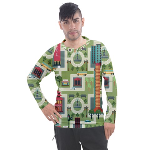 City-seamless-pattern Men s Pique Long Sleeve Tee by uniart180623