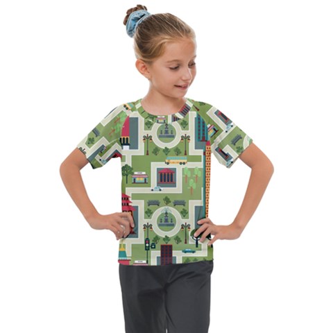 City-seamless-pattern Kids  Mesh Piece Tee by uniart180623