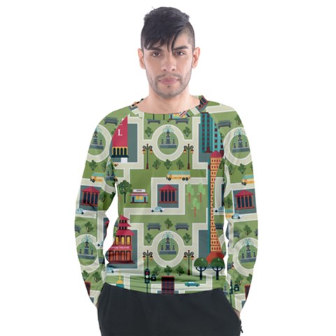 City-seamless-pattern Men s Long Sleeve Raglan Tee by uniart180623