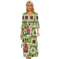 City-seamless-pattern Midsummer Wrap Dress by uniart180623