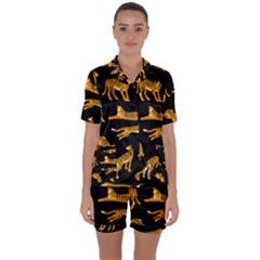 Seamless-exotic-pattern-with-tigers Satin Short Sleeve Pajamas Set by uniart180623