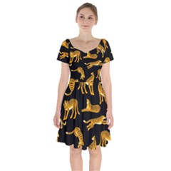 Seamless-exotic-pattern-with-tigers Short Sleeve Bardot Dress by uniart180623