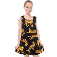 Seamless-exotic-pattern-with-tigers Kids  Cross Back Dress by uniart180623