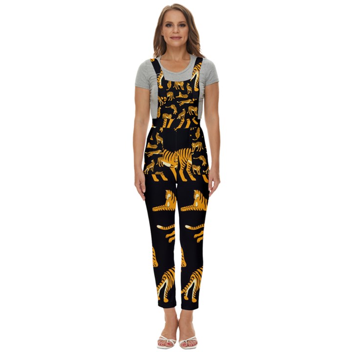 Seamless-exotic-pattern-with-tigers Women s Pinafore Overalls Jumpsuit