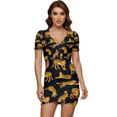 Seamless-exotic-pattern-with-tigers Low Cut Cap Sleeve Mini Dress by uniart180623