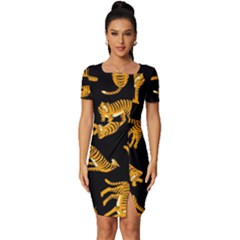 Seamless-exotic-pattern-with-tigers Fitted Knot Split End Bodycon Dress by uniart180623