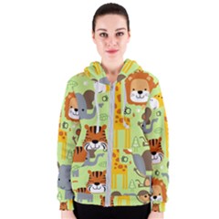 Seamless-pattern-vector-with-animals-wildlife-cartoon Women s Zipper Hoodie by uniart180623