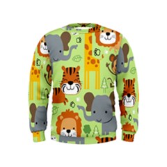 Seamless-pattern-vector-with-animals-wildlife-cartoon Kids  Sweatshirt by uniart180623