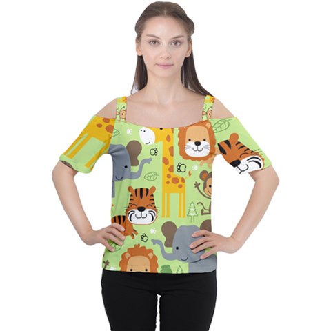 Seamless-pattern-vector-with-animals-wildlife-cartoon Cutout Shoulder Tee by uniart180623