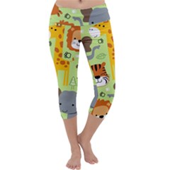 Seamless-pattern-vector-with-animals-wildlife-cartoon Capri Yoga Leggings by uniart180623