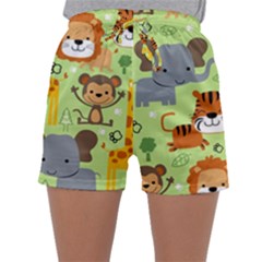 Seamless-pattern-vector-with-animals-wildlife-cartoon Sleepwear Shorts by uniart180623