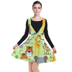 Seamless-pattern-vector-with-animals-wildlife-cartoon Plunge Pinafore Dress by uniart180623