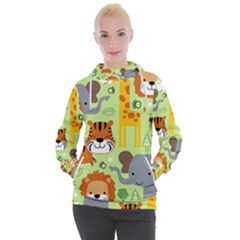 Seamless-pattern-vector-with-animals-wildlife-cartoon Women s Hooded Pullover by uniart180623