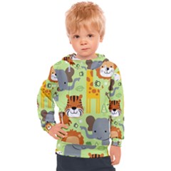 Seamless-pattern-vector-with-animals-wildlife-cartoon Kids  Hooded Pullover by uniart180623