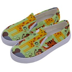 Seamless-pattern-vector-with-animals-wildlife-cartoon Kids  Canvas Slip Ons by uniart180623