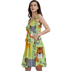 Seamless-pattern-vector-with-animals-wildlife-cartoon Sleeveless V-neck Skater Dress With Pockets