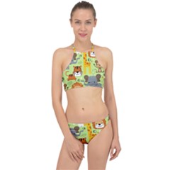 Seamless-pattern-vector-with-animals-wildlife-cartoon Halter Bikini Set by uniart180623