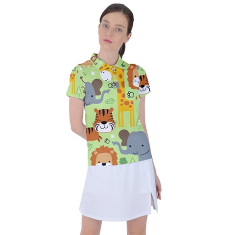 Seamless-pattern-vector-with-animals-wildlife-cartoon Women s Polo Tee by uniart180623