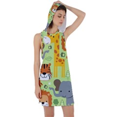 Seamless-pattern-vector-with-animals-wildlife-cartoon Racer Back Hoodie Dress by uniart180623