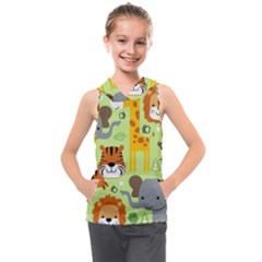 Seamless-pattern-vector-with-animals-wildlife-cartoon Kids  Sleeveless Hoodie by uniart180623