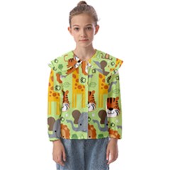 Seamless-pattern-vector-with-animals-wildlife-cartoon Kids  Peter Pan Collar Blouse by uniart180623