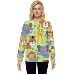 Seamless-pattern-vector-with-animals-wildlife-cartoon Hidden Pocket Sweatshirt by uniart180623